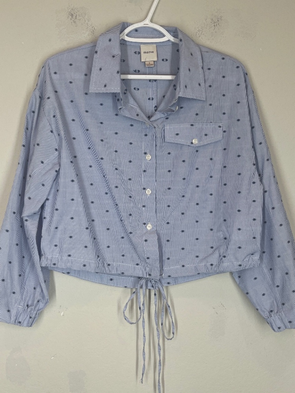 Maeve Anthropologie Cinched Waist Buttondown Shirt Women's S Blue Long Sleeve